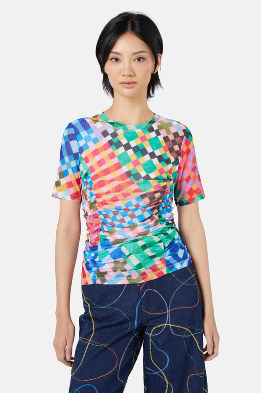 Gorman - Gingham Garden Mesh Top - print