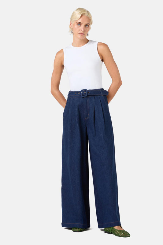 Gorman - Pleat Palazzo Jeans - mid-blue