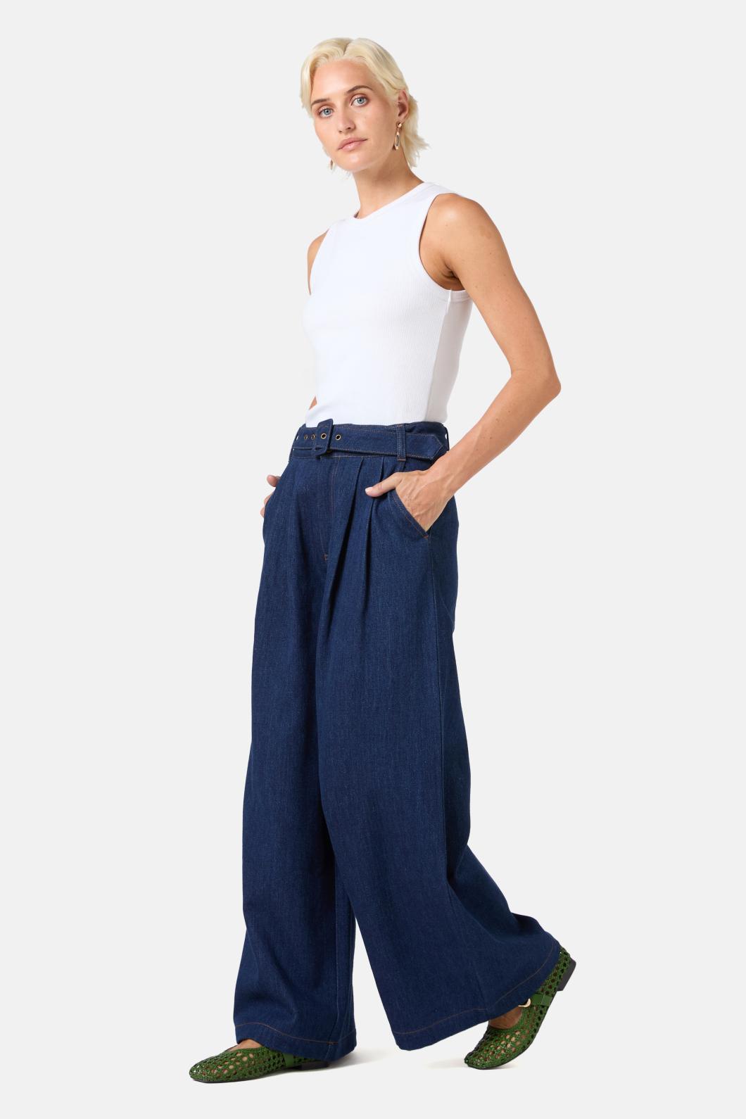 Gorman - Pleat Palazzo Jeans - mid-blue