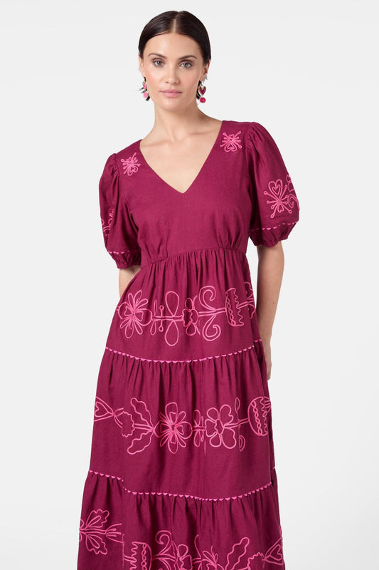 Gorman - Folk Tales Tiered Dress - wine