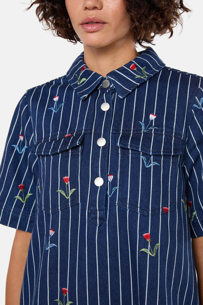 Gorman - Rosette Denim Shirt Dress - stripe