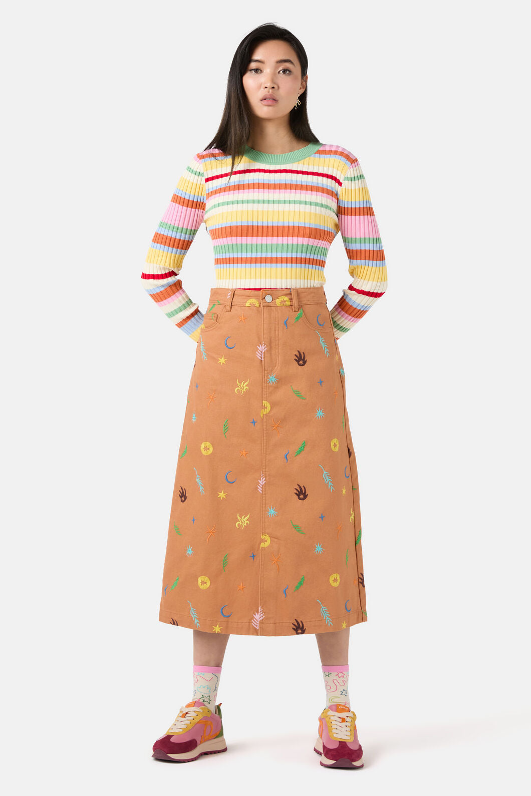 Gorman - Desert Garden Denim Midi Skirt - print