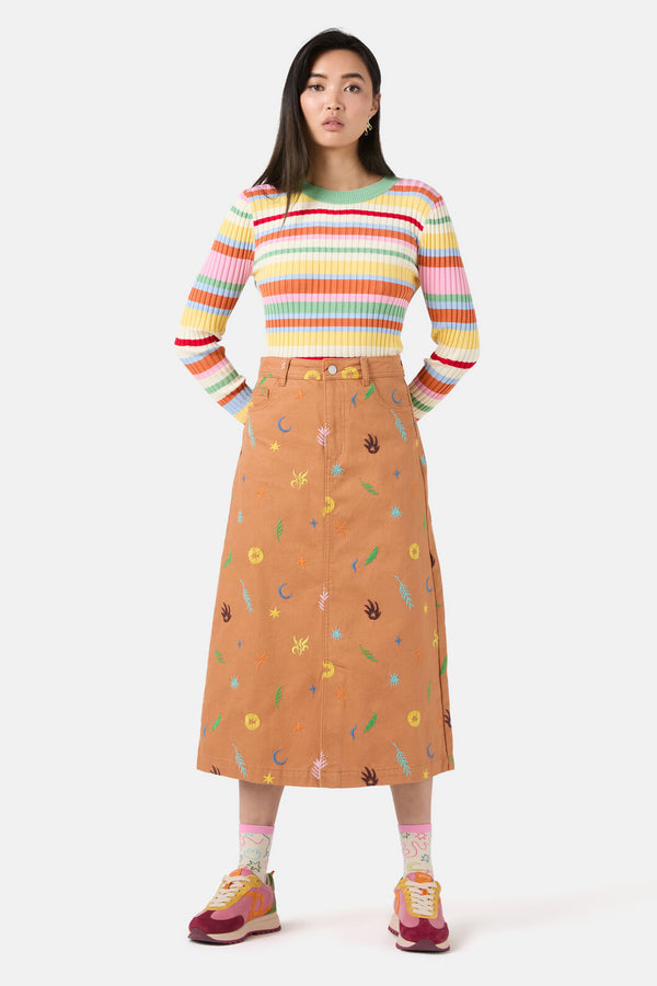 Gorman - Desert Garden Denim Midi Skirt - print