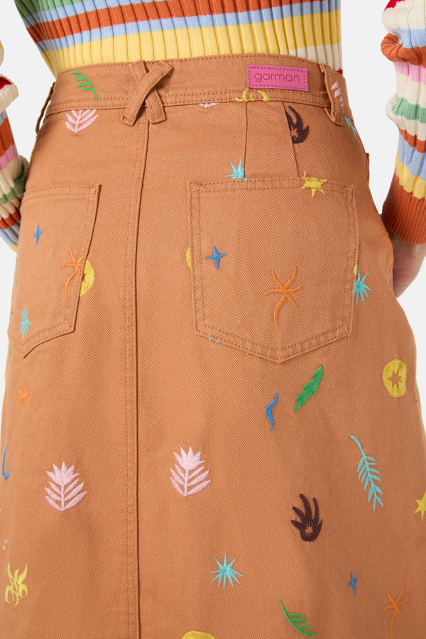 Gorman - Desert Garden Denim Midi Skirt - print