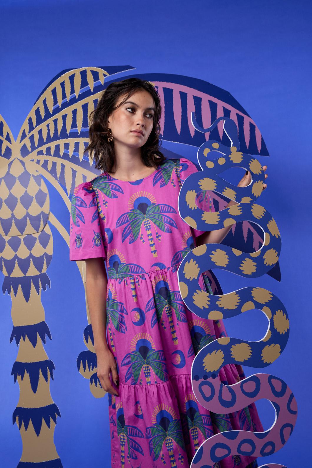 Gorman - Stamp Collecting Tiered Dress - print