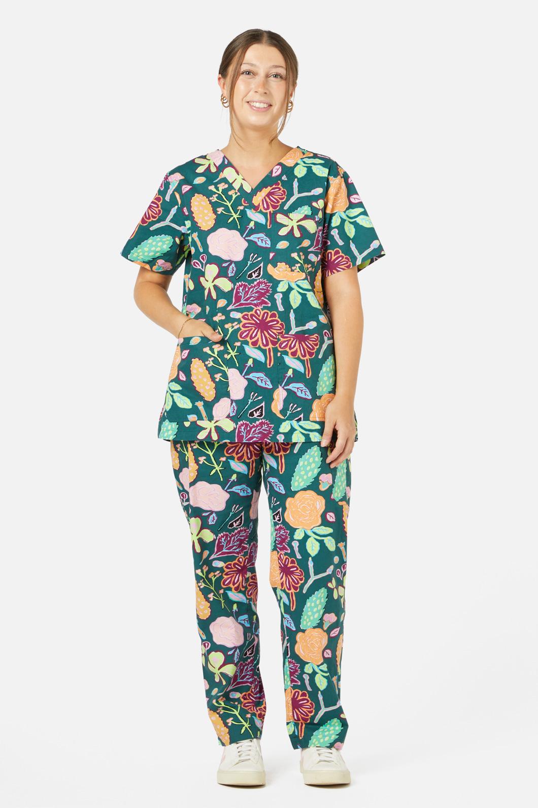 Gorman - Pitched Petals Scrub Set - green