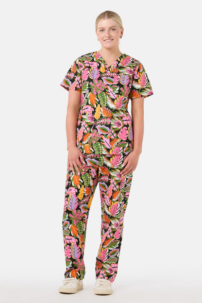 Gorman - Tropical Leaves Scrub Set - black