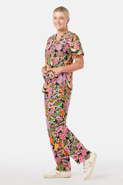 Gorman - Tropical Leaves Scrub Set - black
