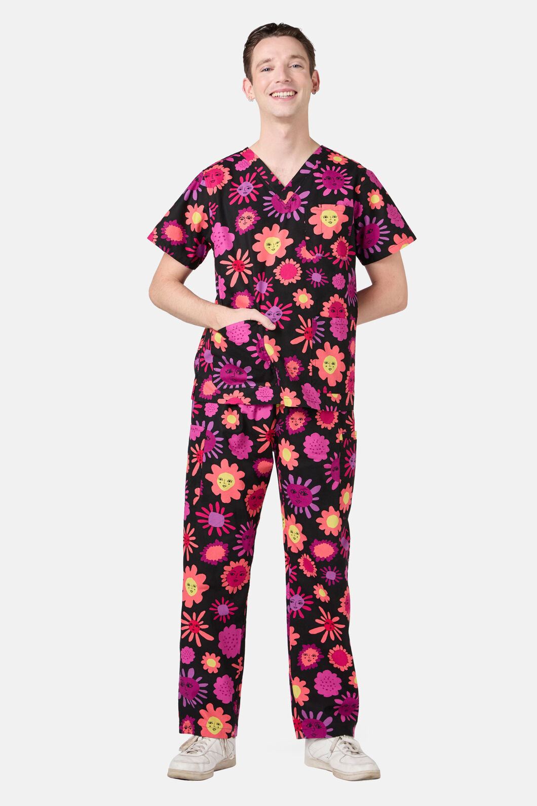 Gorman - Smiley Flowers Scrub Set - black