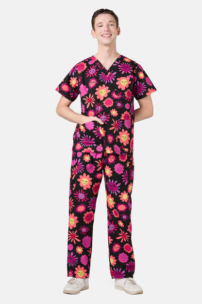 Gorman - Smiley Flowers Scrub Set - black