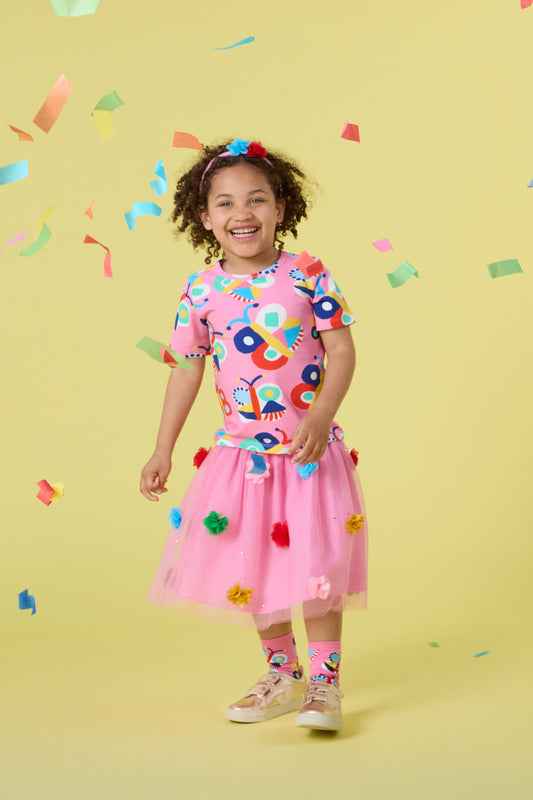 Gorman - Pom Pom Mesh Kids Skirt - pink