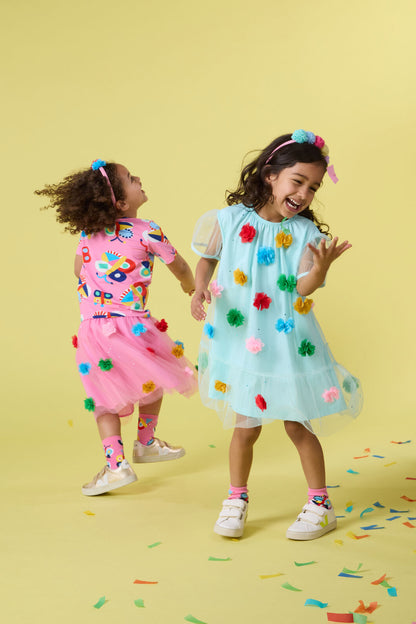 Gorman - Pom Pom Mesh Kids Skirt - pink