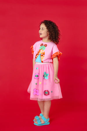 Gorman - Bold Floral Kids Sequins Skirt - pink