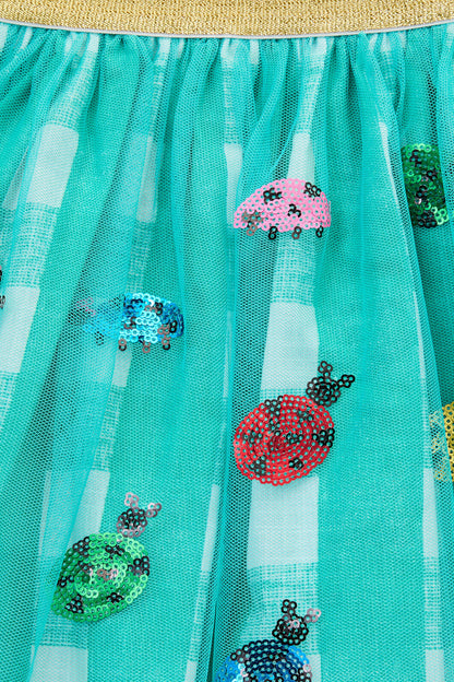 Gorman - LadybugGinghamSequinsKidsSkirt - mint