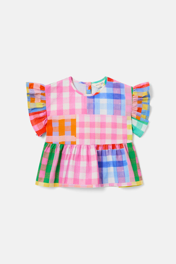 Gorman - Vichy Check Kids Frill Top - multi