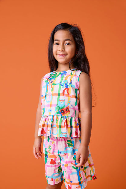 Gorman - Lets Go Check Kids Frill Top - multi