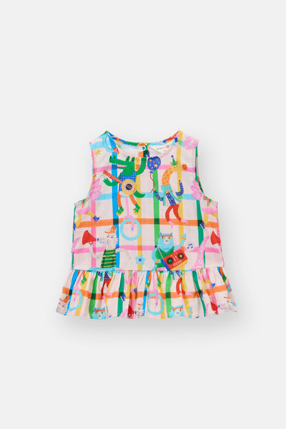 Gorman - Lets Go Check Kids Frill Top - multi