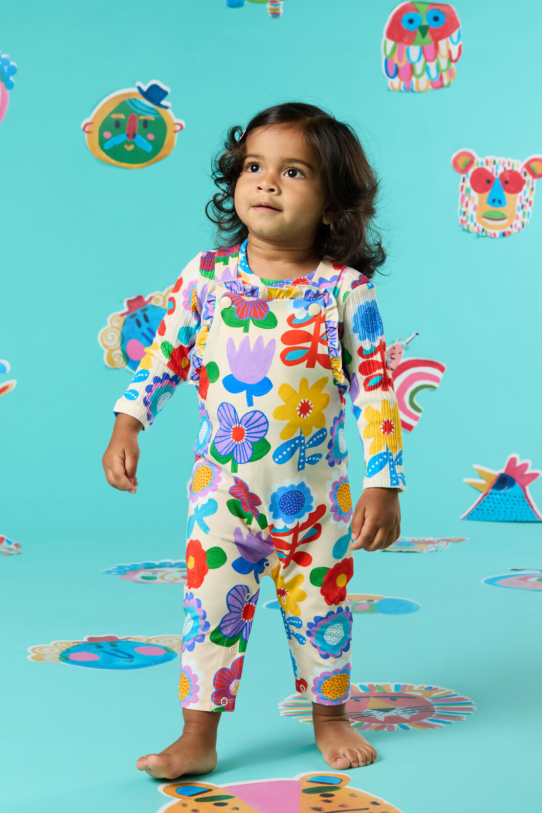 Gorman - Geo Floral Baby Frill Overalls - cream