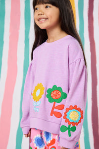 Gorman - Applique Floral Kids Sweater - pink
