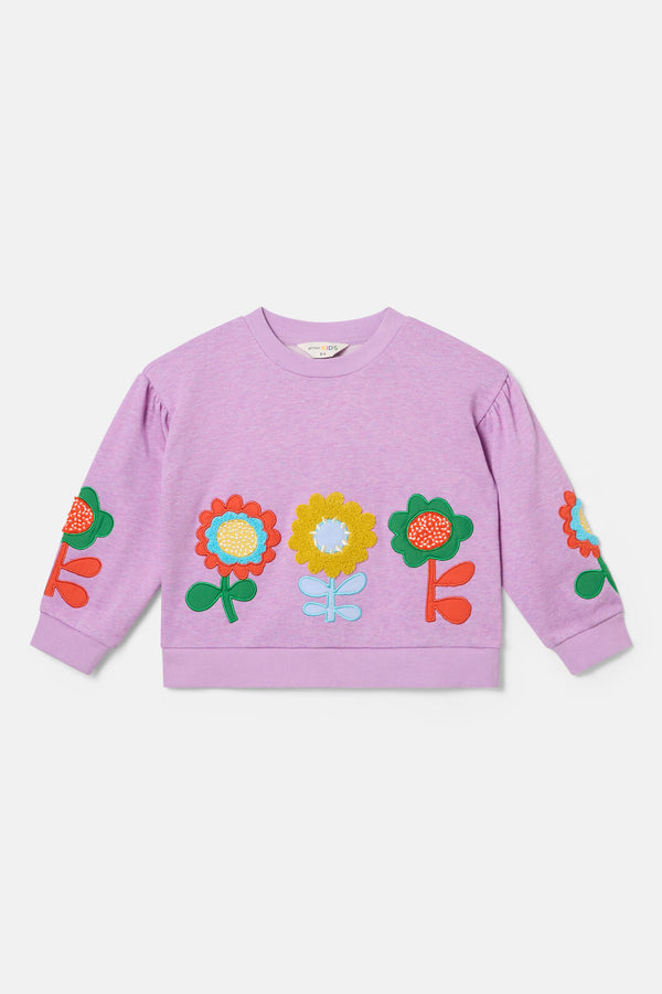 Gorman - Applique Floral Kids Sweater - pink