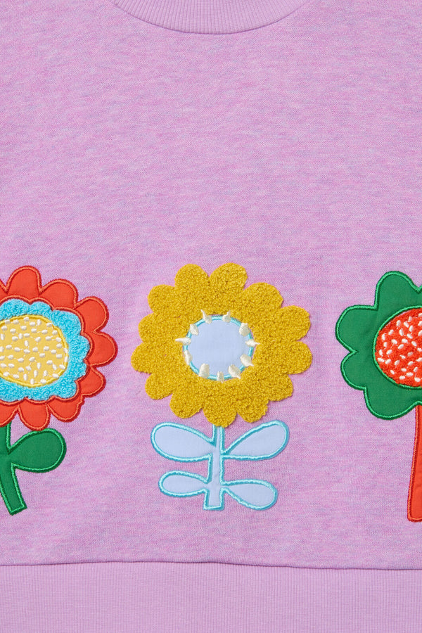 Gorman - Applique Floral Kids Sweater - pink