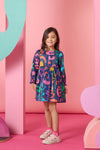 Gorman - Playful Shapes Frill Kids Dress - blue