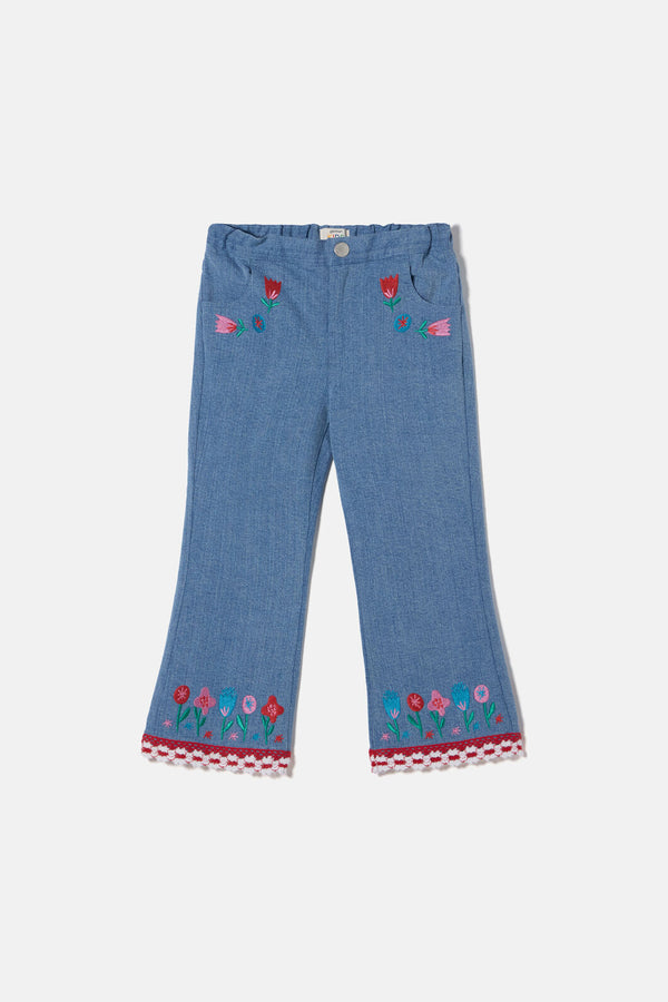 Gorman - Embroidery Flowers Kids Pants - denim