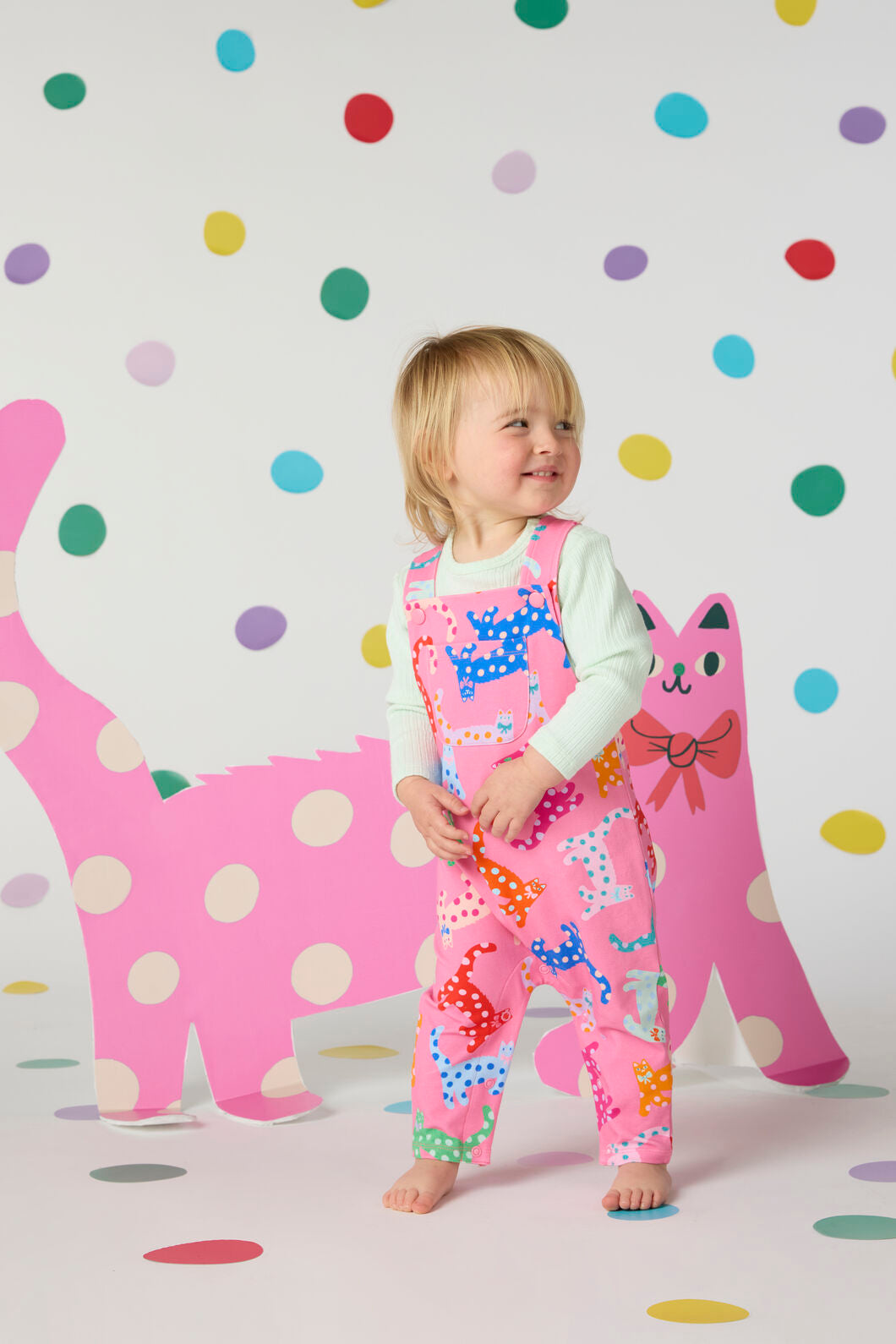 Gorman - Spotty Cats Baby Overalls - pink