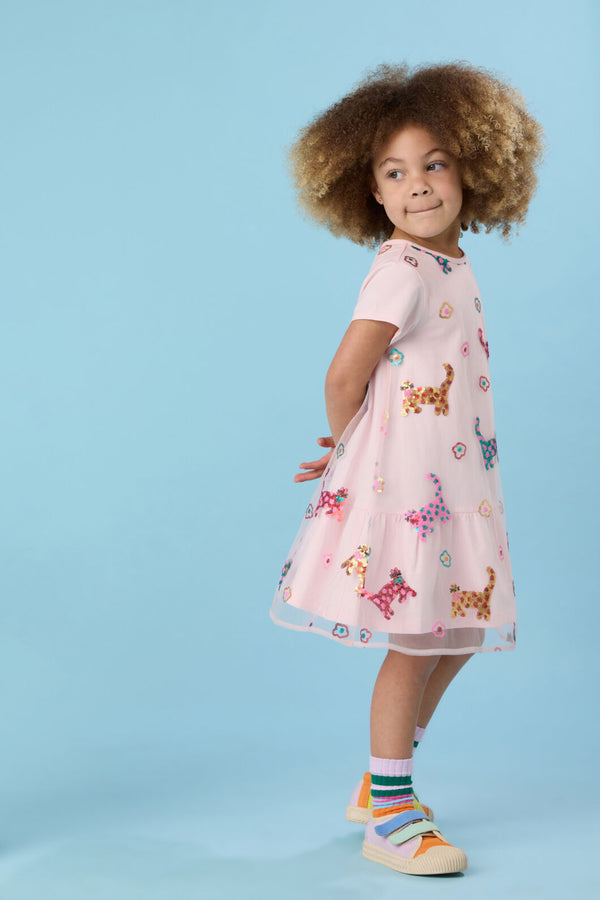 Gorman - Cute Cats Kids Sequins Dress - pink