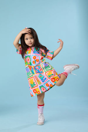 Gorman - Tulips Grid Kids Dress - multi
