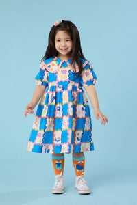Gorman - Floral Damier Kids Dress - blue