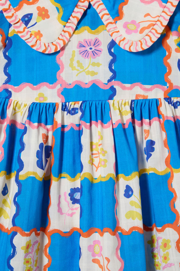 Gorman - Floral Damier Kids Dress - blue