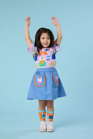 Gorman - Dogs Embroidery Kids Pocket Skirt - denim
