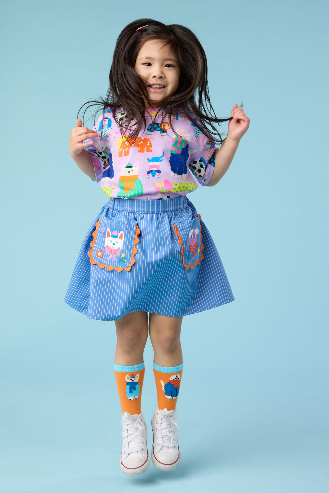 Gorman - Dogs Embroidery Kids Pocket Skirt - denim
