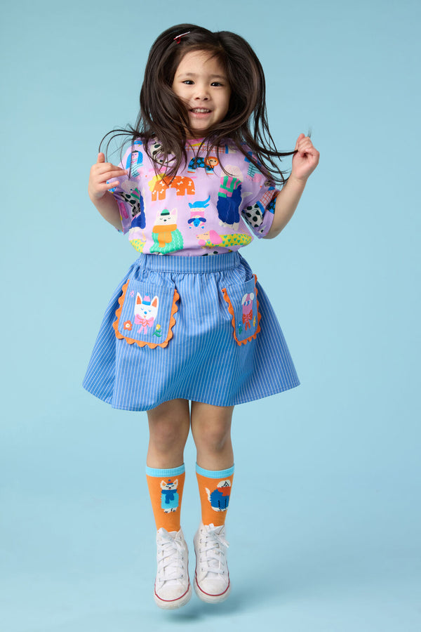 Gorman - Dogs Embroidery Kids Pocket Skirt - denim