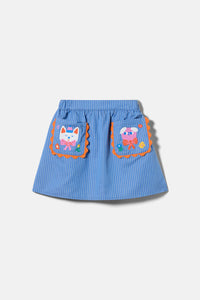 Gorman - Dogs Embroidery Kids Pocket Skirt - denim