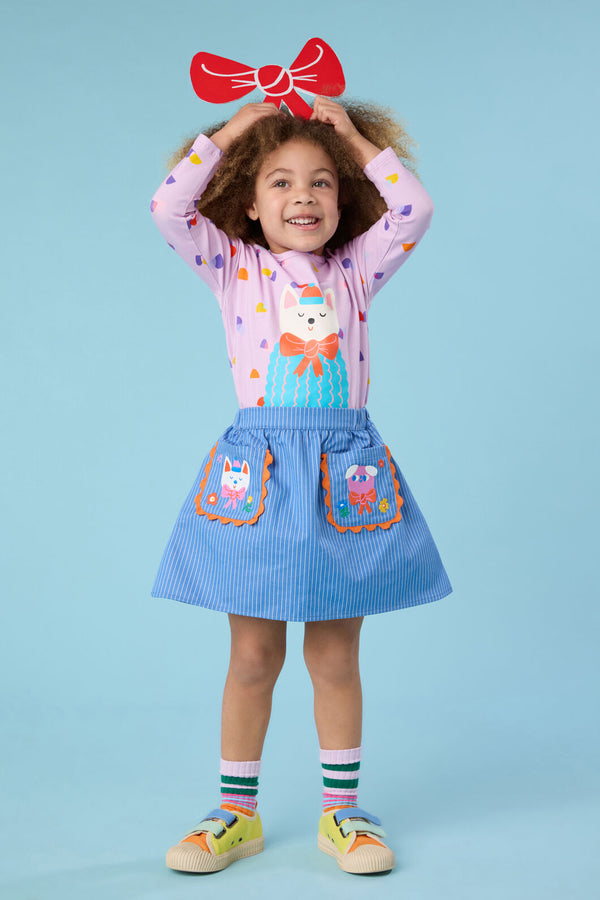 Gorman - Dogs Embroidery Kids Pocket Skirt - denim