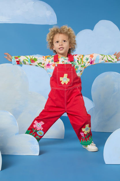 Gorman - Red Floral Kids Overalls - red