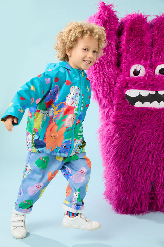 Gorman - Monsters Kids Border Raincoat - teal