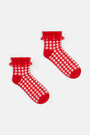 Gorman - Red Gingham Ruffle Sock - multi