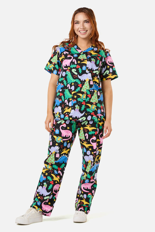Gorman - CHRISTMAS DINO'S SCRUB SET - black