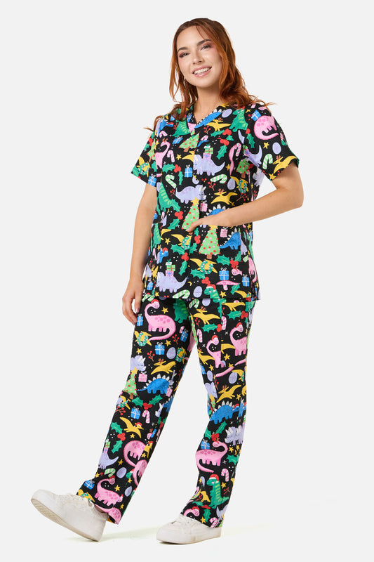 Gorman - CHRISTMAS DINO'S SCRUB SET - black