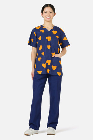 Gorman - Orange Hearts Top & Pant Scrub Set - navy