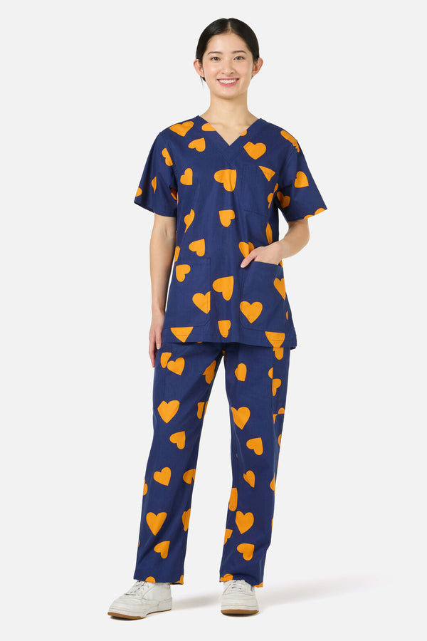 Gorman - Orange Hearts Scrub Set - navy