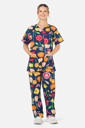 Gorman - Sunshine Flowers scrub set - navy