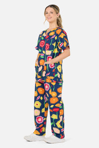 Gorman - Sunshine Flowers scrub set - navy