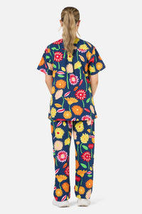 Gorman - Sunshine Flowers scrub set - navy