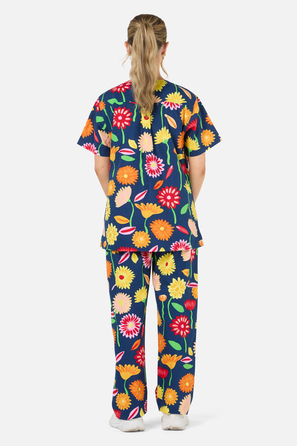 Gorman - Sunshine Flowers scrub set - navy