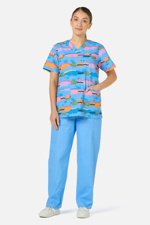 Gorman - Croc Snap Top & Pant Scrub Set - blue