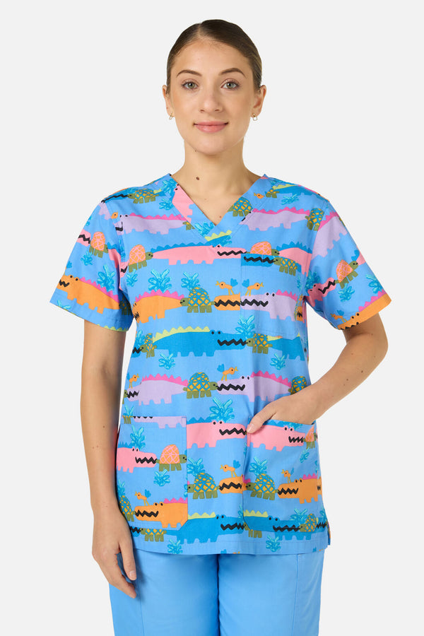 Gorman - Croc Snap Top & Pant Scrub Set - blue